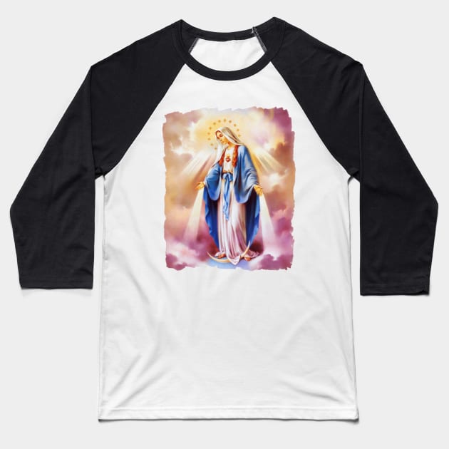 Colorful Virgin Mary Painting Baseball T-Shirt by Beltschazar